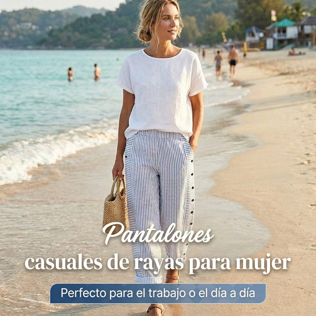 Pantalones a rayas azules con bolsillos laterales