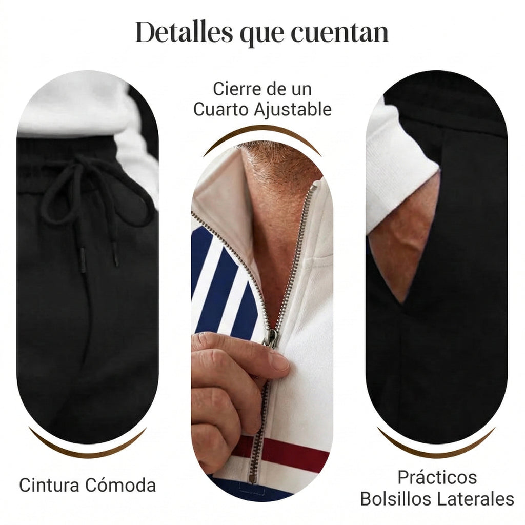 Conjunto para hombre: jersey con estampado gráfico y pantalones.