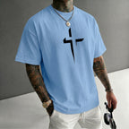 Camiseta urbana para hombre de corte holgado – algodón 100% premium, ajuste oversize casual y estampado gráfico cruzado