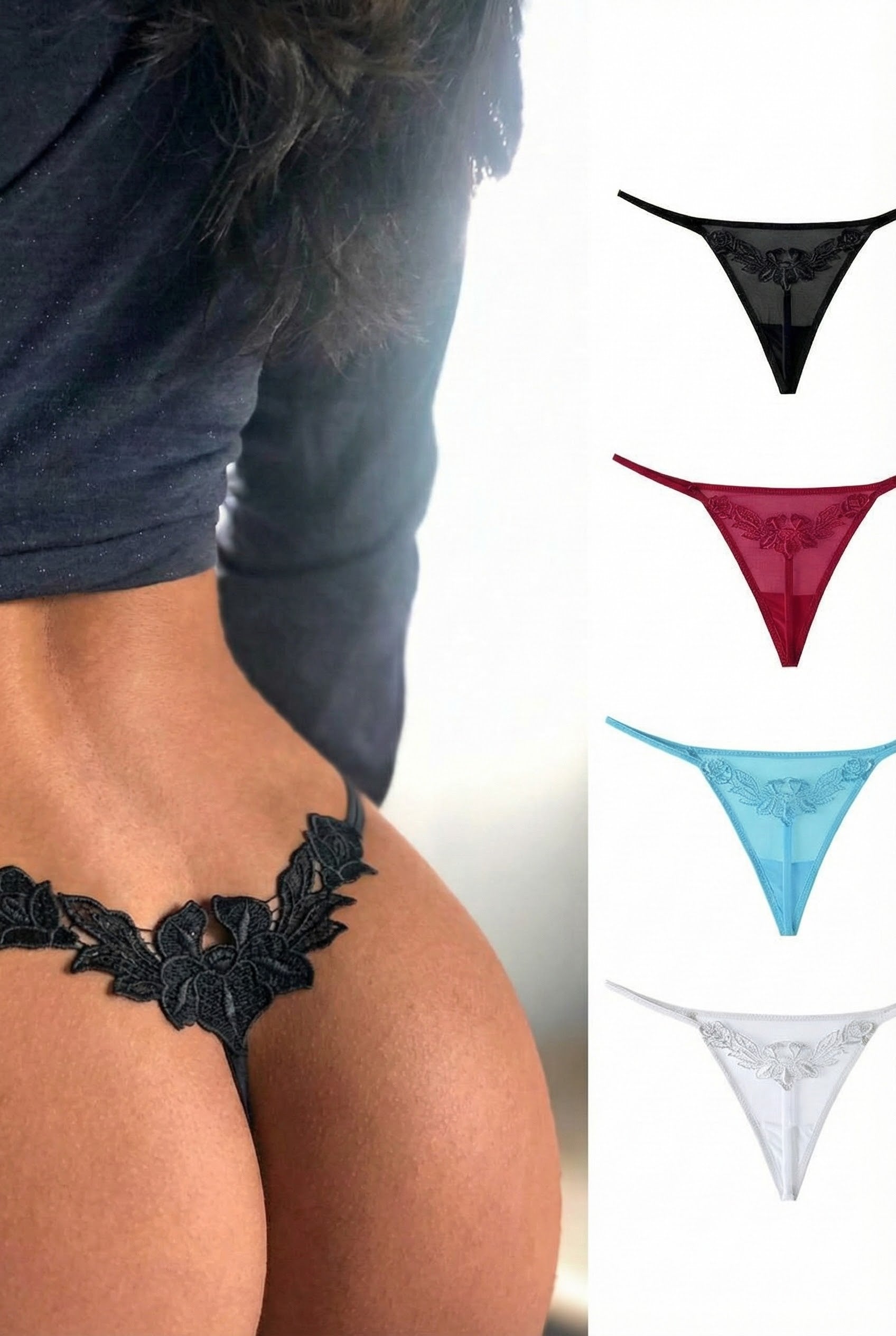 Tanga de encaje en forma de rosa única