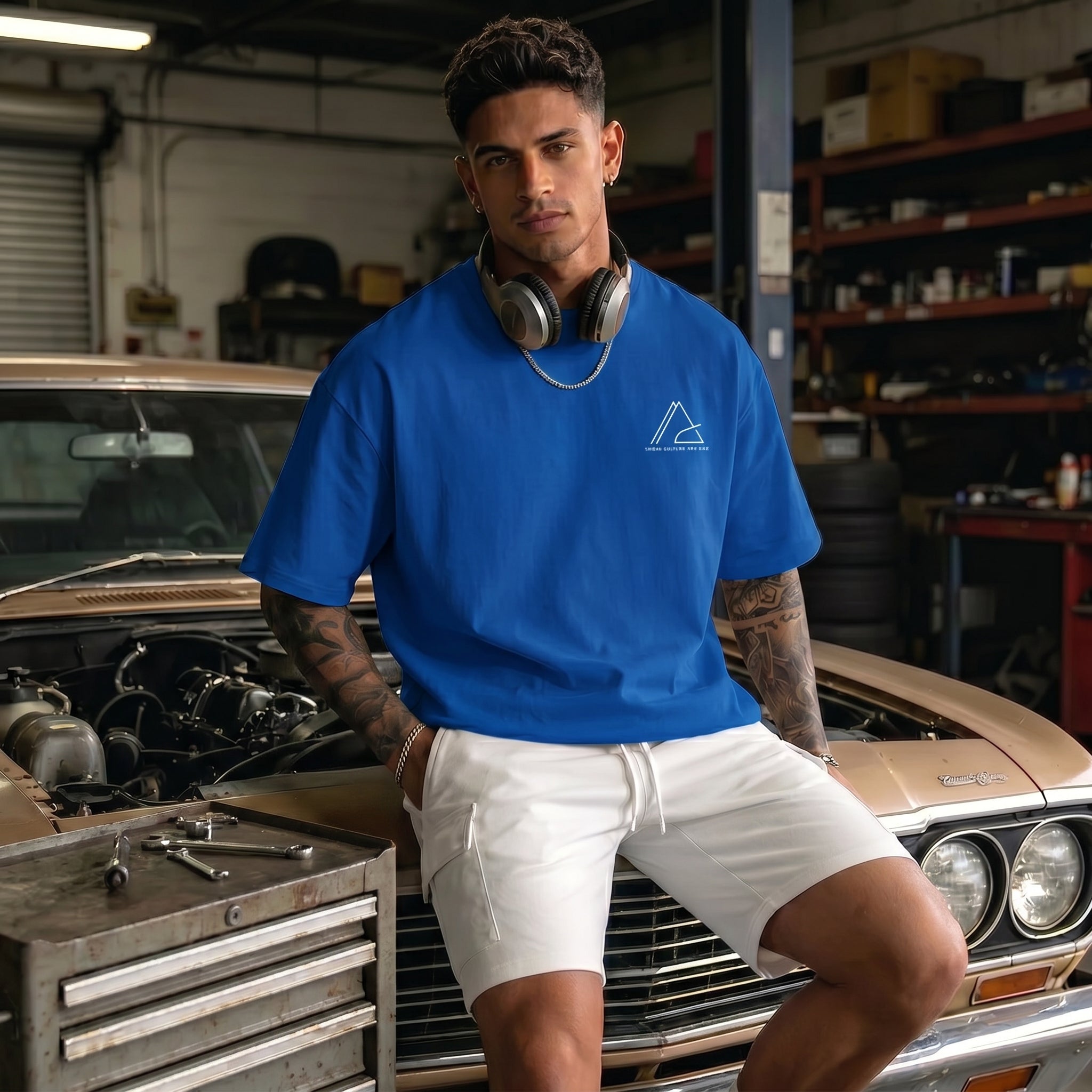 Camiseta urbana para hombre de corte holgado – algodón 100% premium, ajuste oversize casual y estampado tipográfico geométrico