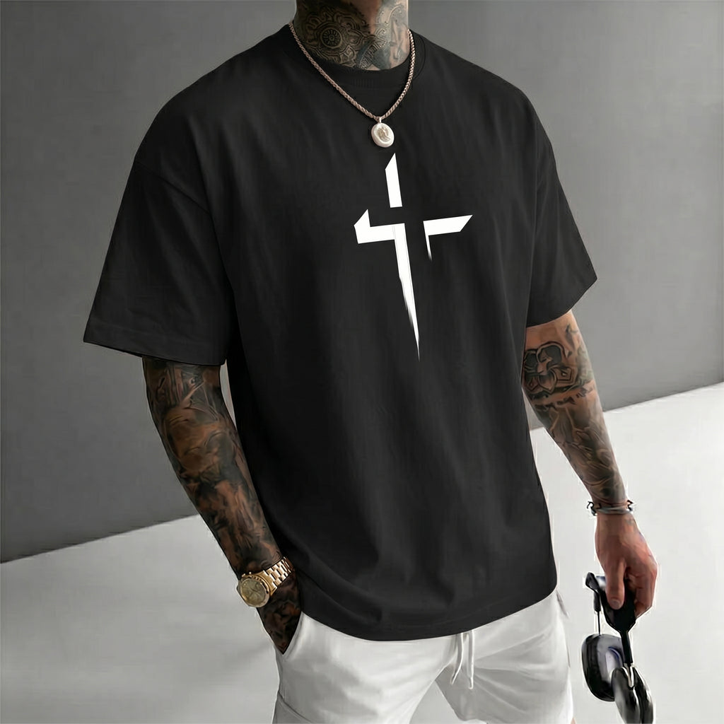 Camiseta urbana para hombre de corte holgado – algodón 100% premium, ajuste oversize casual y estampado gráfico cruzado