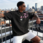 Camiseta urbana para hombre de corte holgado – algodón 100% premium, ajuste oversize casual y estampado japonés de flor de cerezo