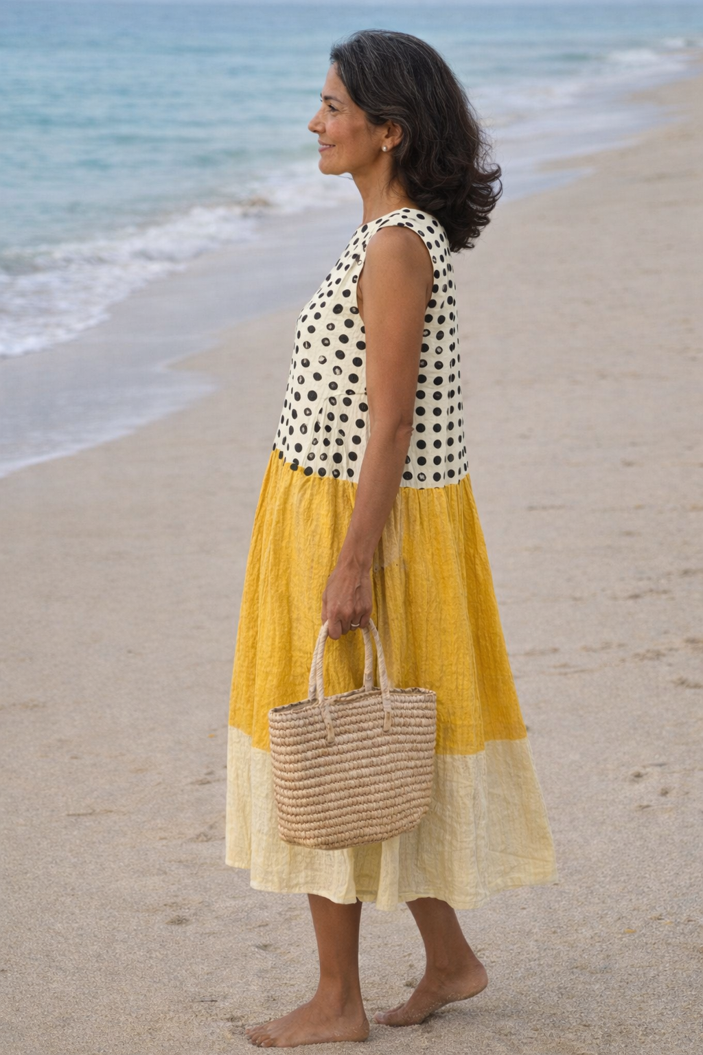Rosalía | Vestido ancho de bloques de color con lunares