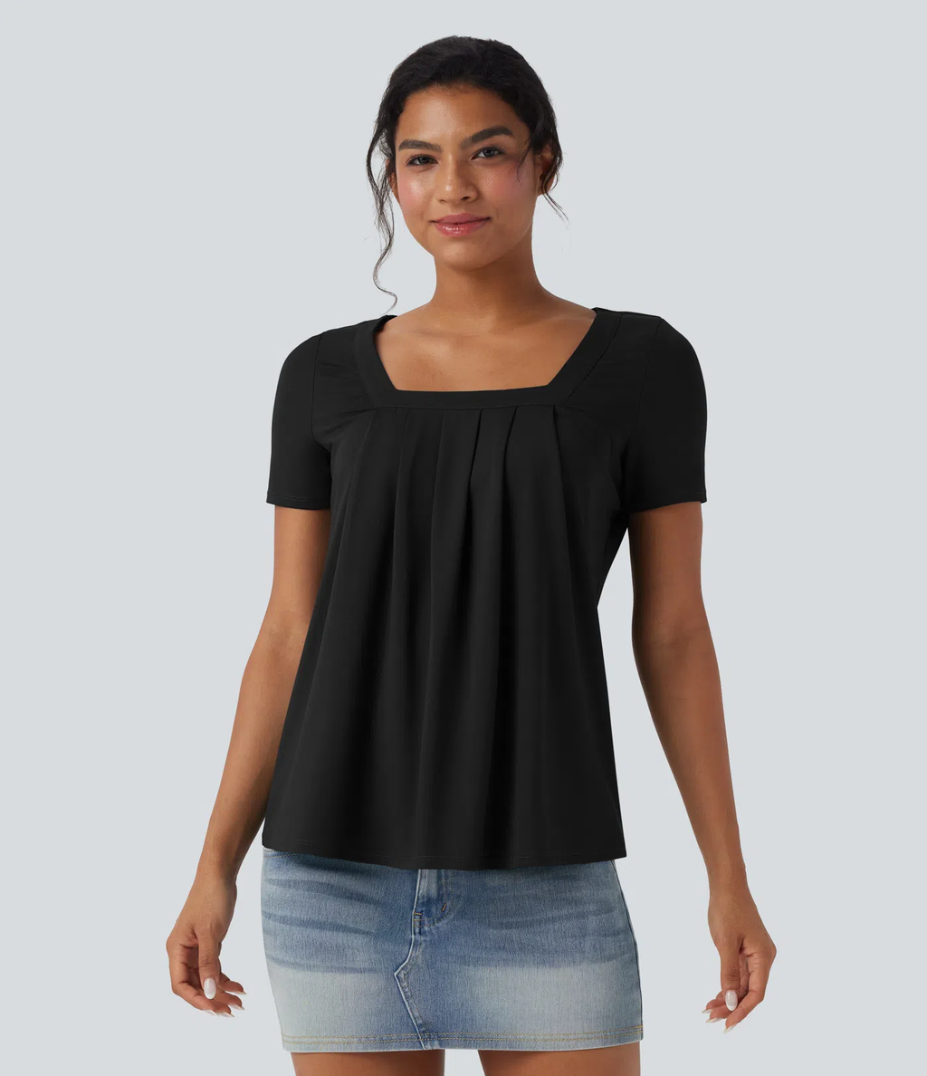 Top informal de cuello cuadrado y manga corta