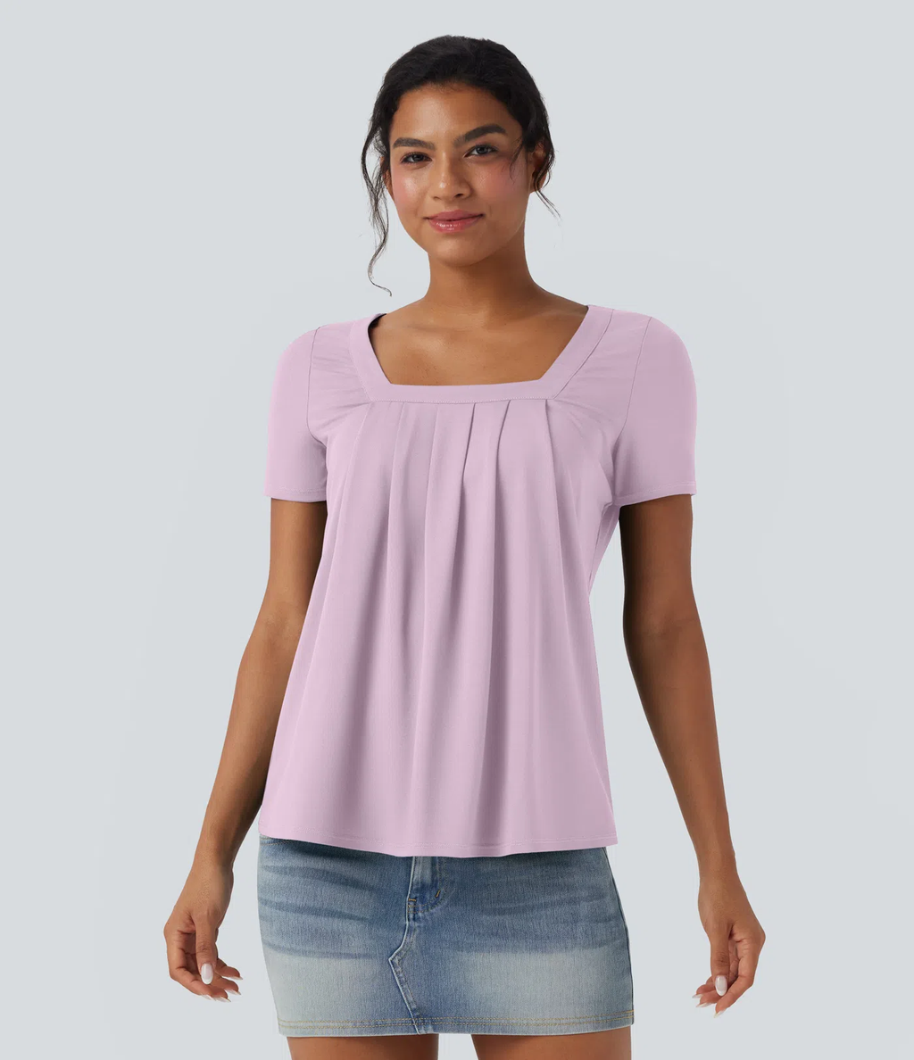 Top informal de cuello cuadrado y manga corta