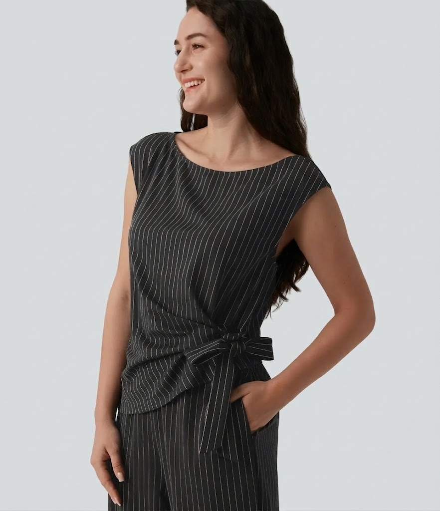 Conjunto de rayas de dos piezas sin mangas