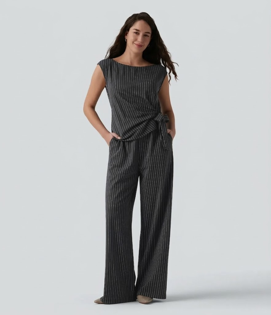 Conjunto de rayas de dos piezas sin mangas