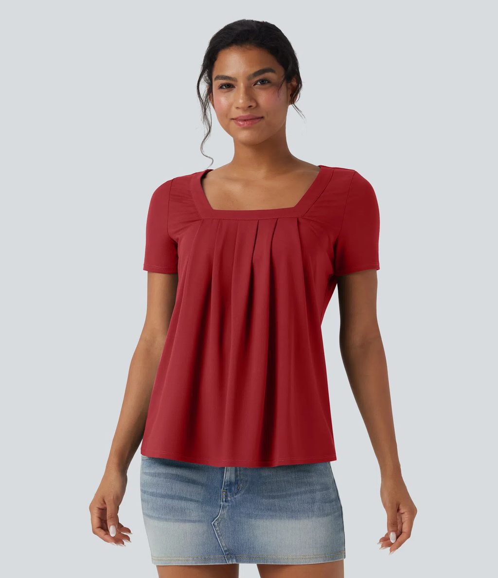 Top informal de cuello cuadrado y manga corta