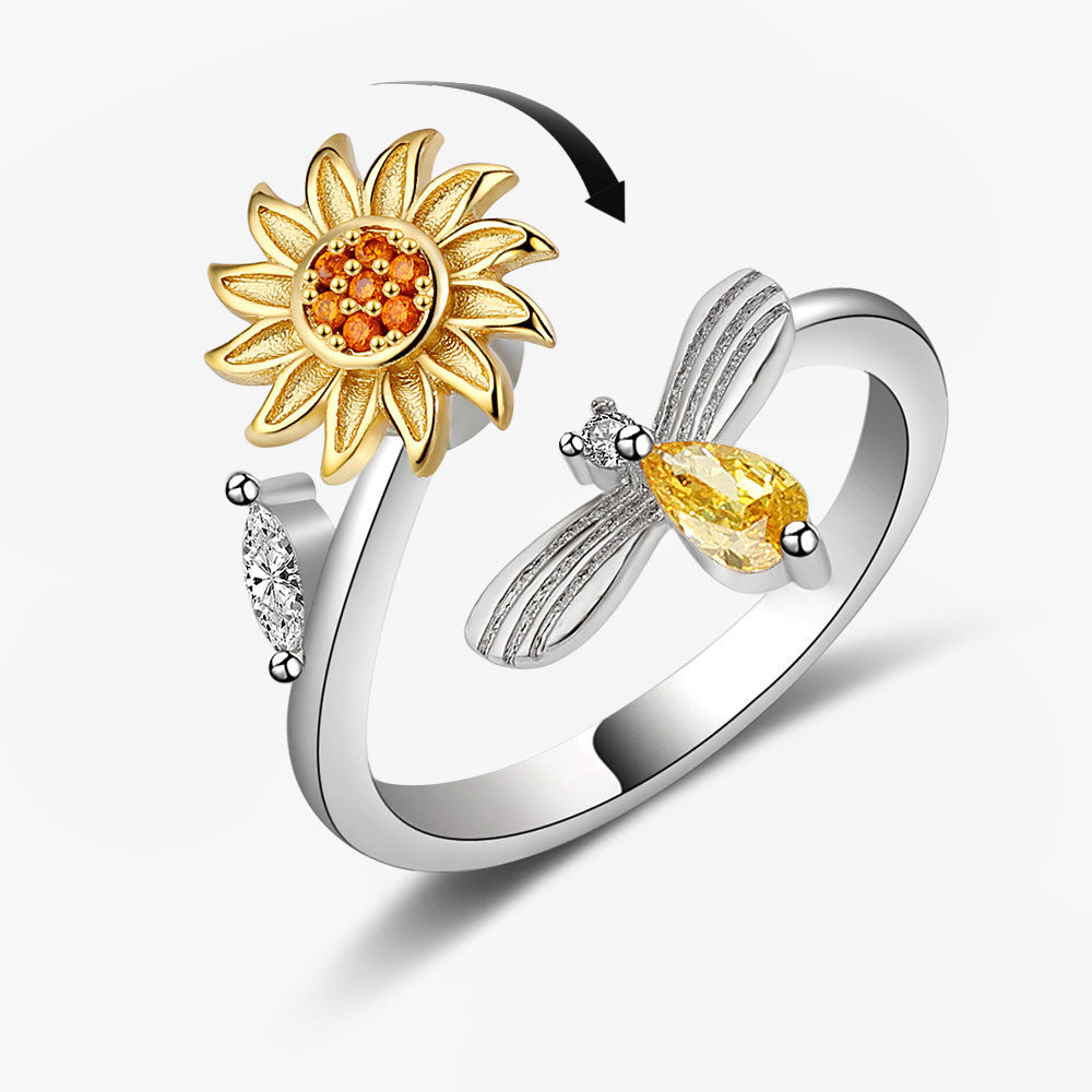 Anillo con girasol y abeja
