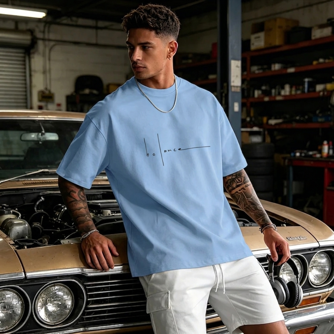 Camiseta urbana para hombre de corte holgado – algodón premium, ajuste oversize casual y diseño tipográfico streetwear