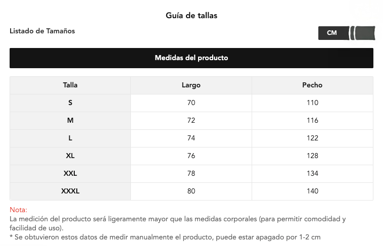 Guía de tallas