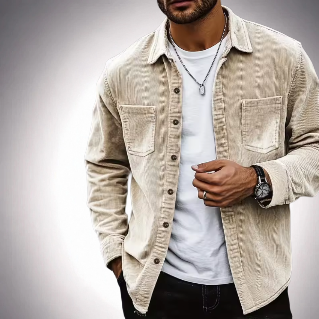 Camisa de pana para hombre, corte ajustado y manga larga.