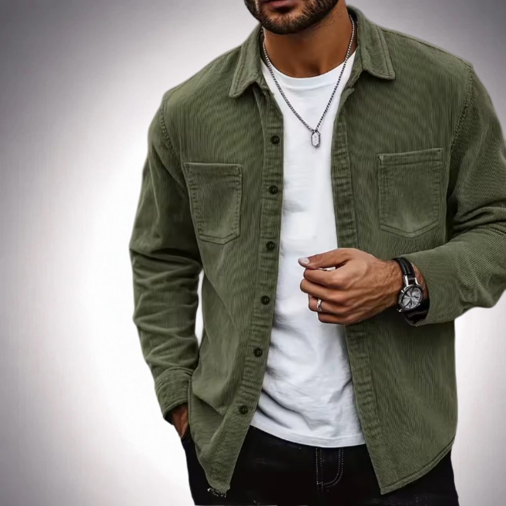 Camisa de pana para hombre, corte ajustado y manga larga.