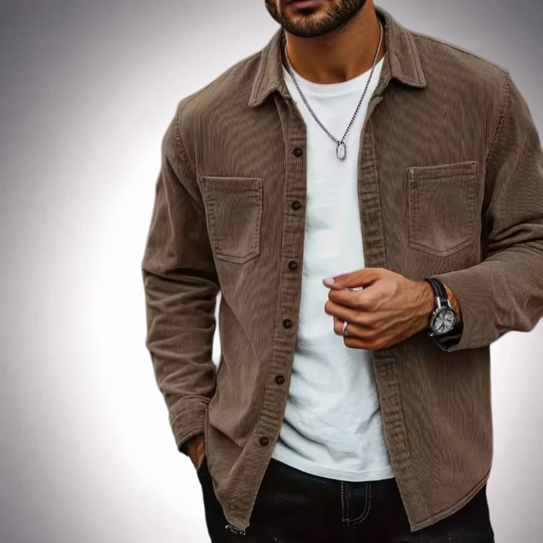 Camisa de pana para hombre, corte ajustado y manga larga.