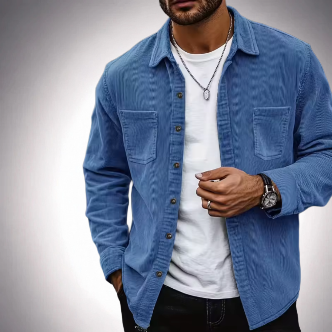 Camisa de pana para hombre, corte ajustado y manga larga.