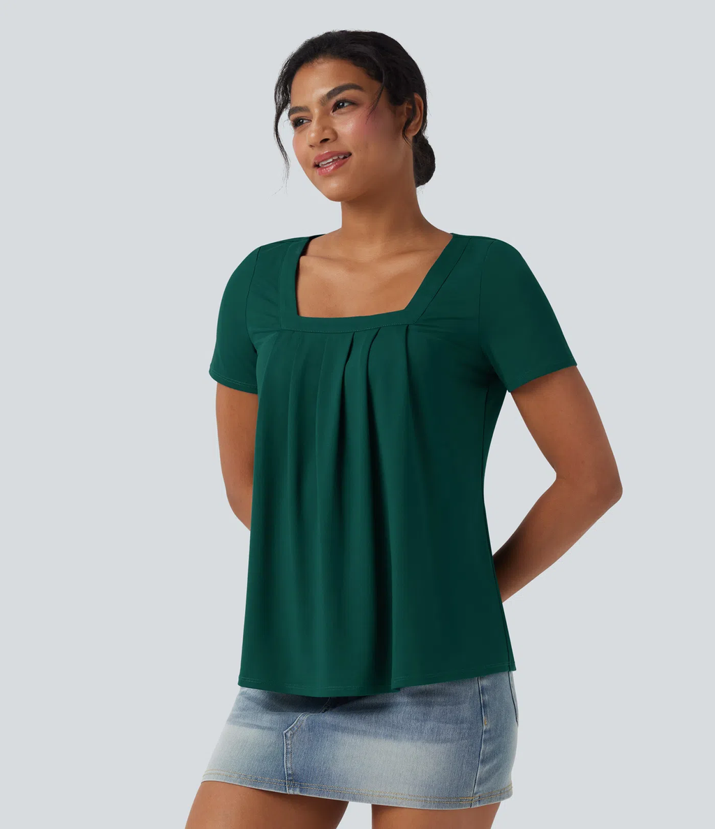 Top informal de cuello cuadrado y manga corta