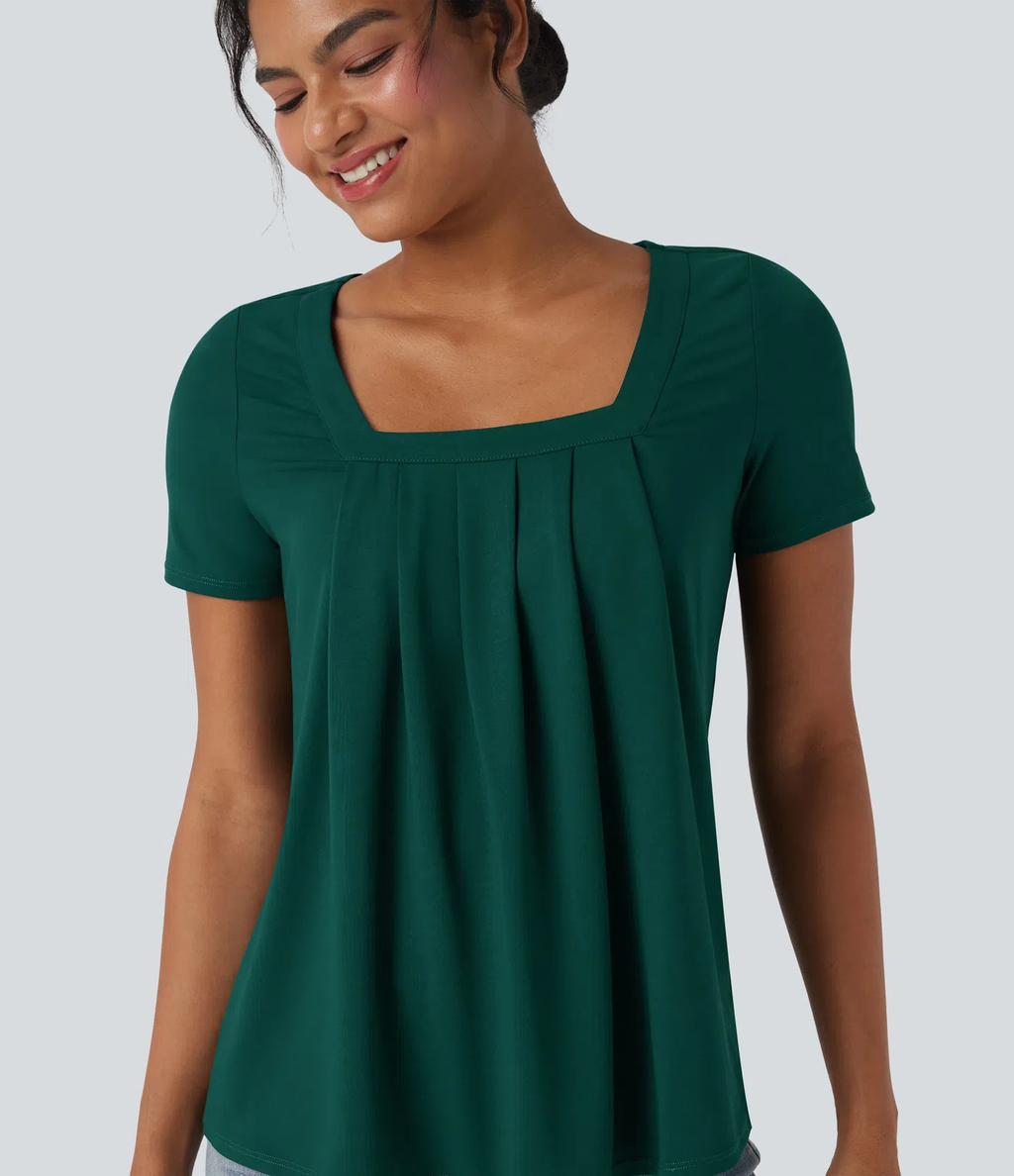 Top informal de cuello cuadrado y manga corta