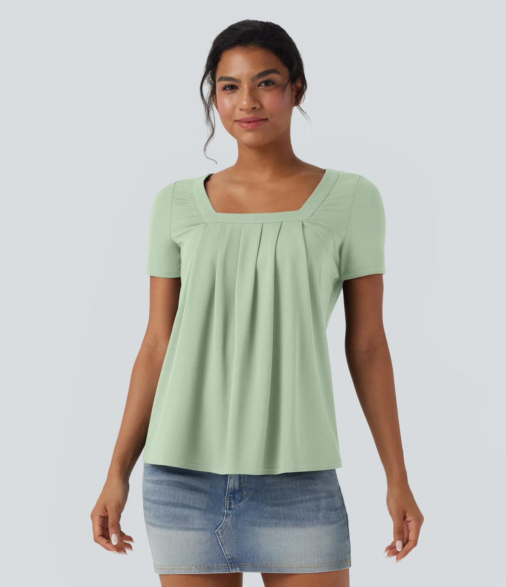 Top informal de cuello cuadrado y manga corta