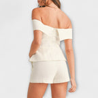 Olivia - Conjunto de dos piezas de algodón y lino blanco