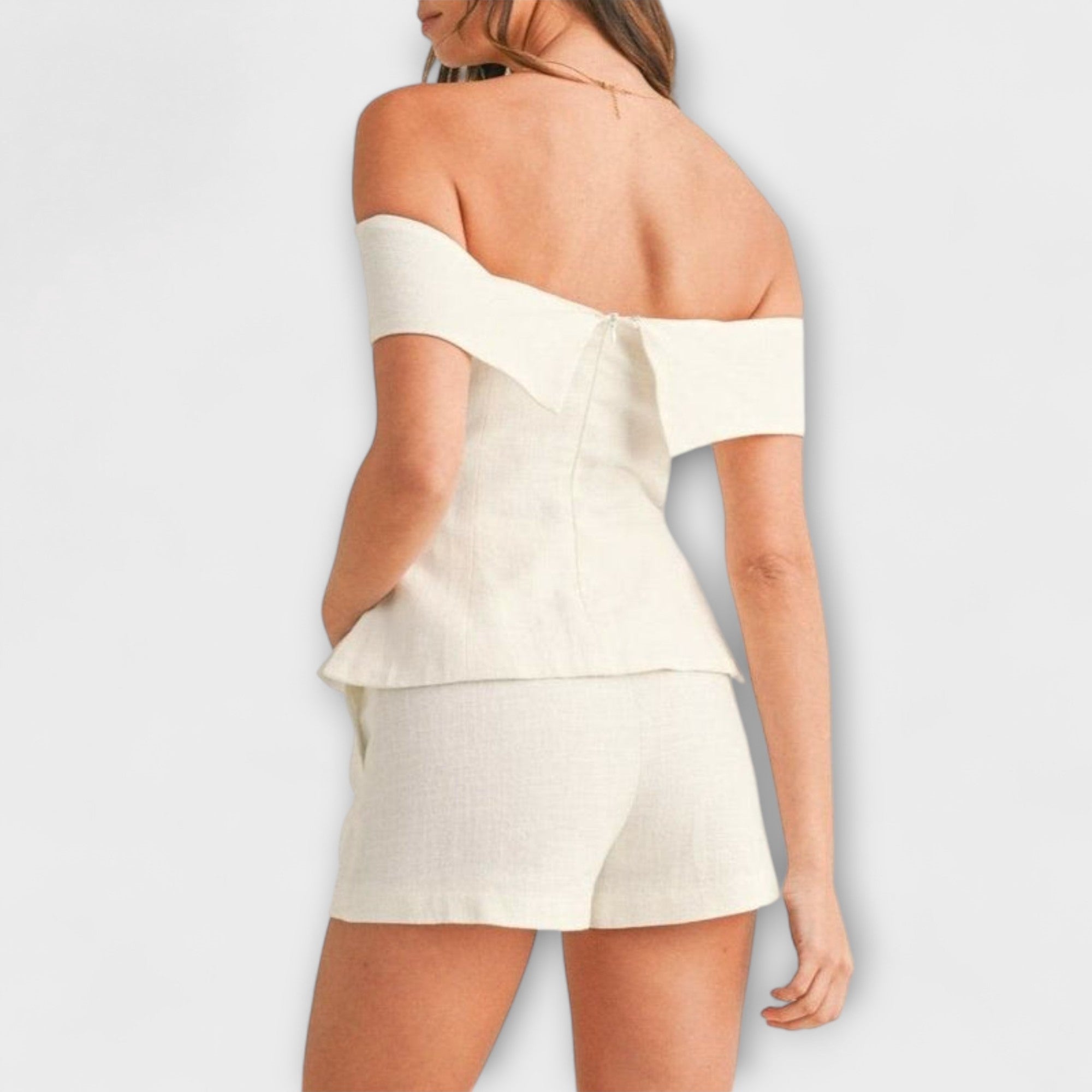 Olivia - Conjunto de dos piezas de algodón y lino blanco