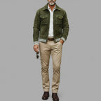 Chamarra retro de ante verde caqui