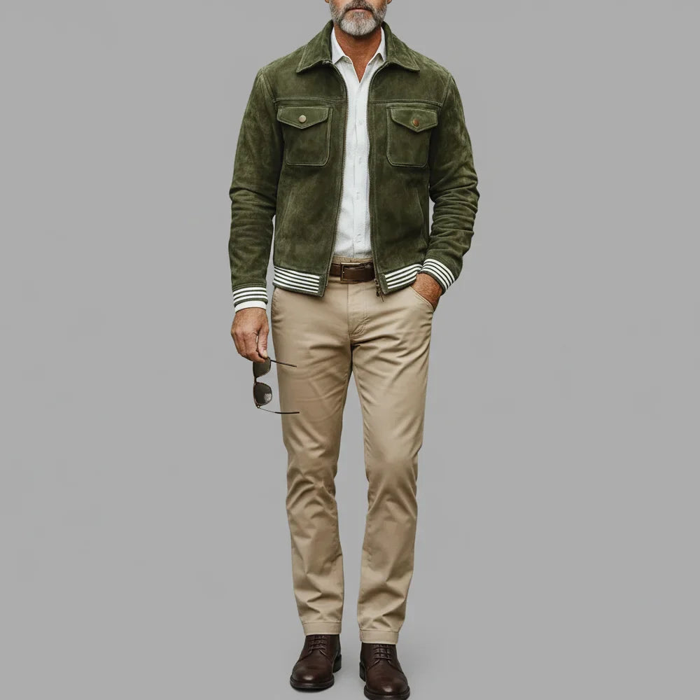 Chamarra retro de ante verde caqui