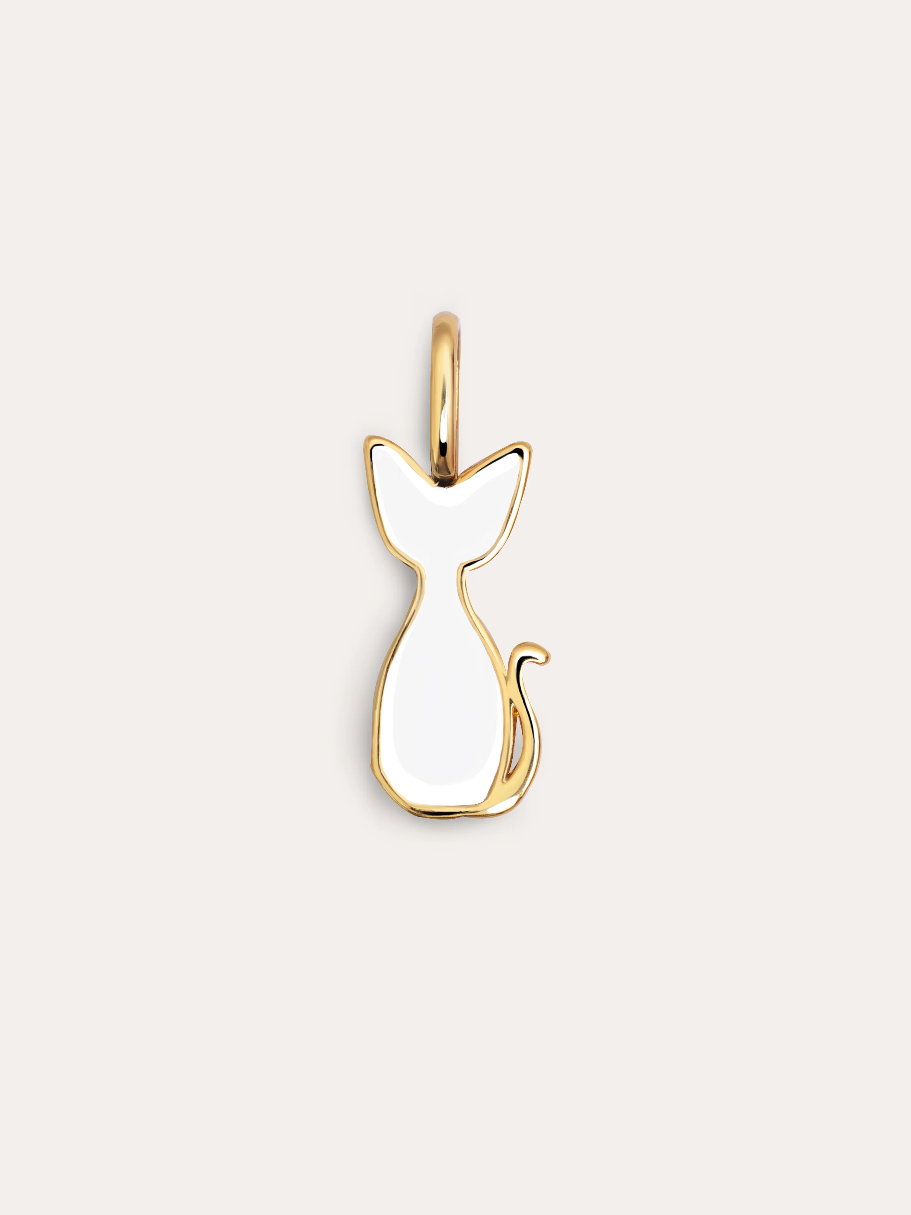 Colgante de gato esmalte blanco baño oro