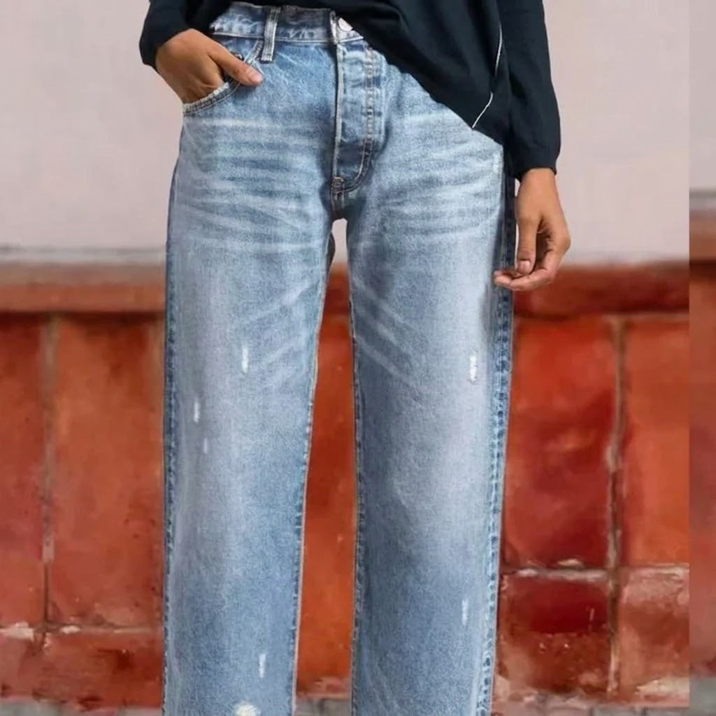 Vaqueros rectos cortos retro para mujer
