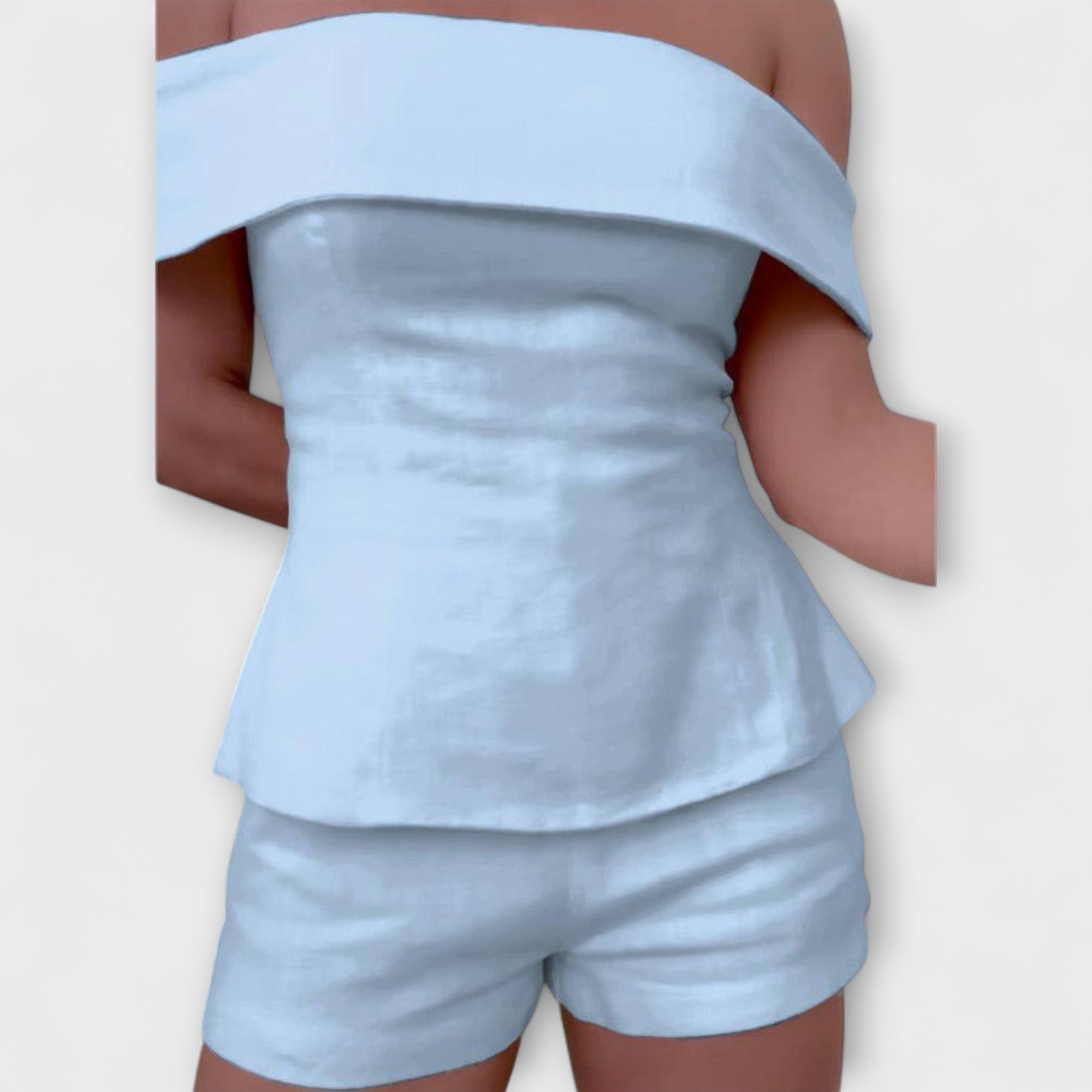 Olivia - Conjunto de dos piezas de algodón y lino blanco