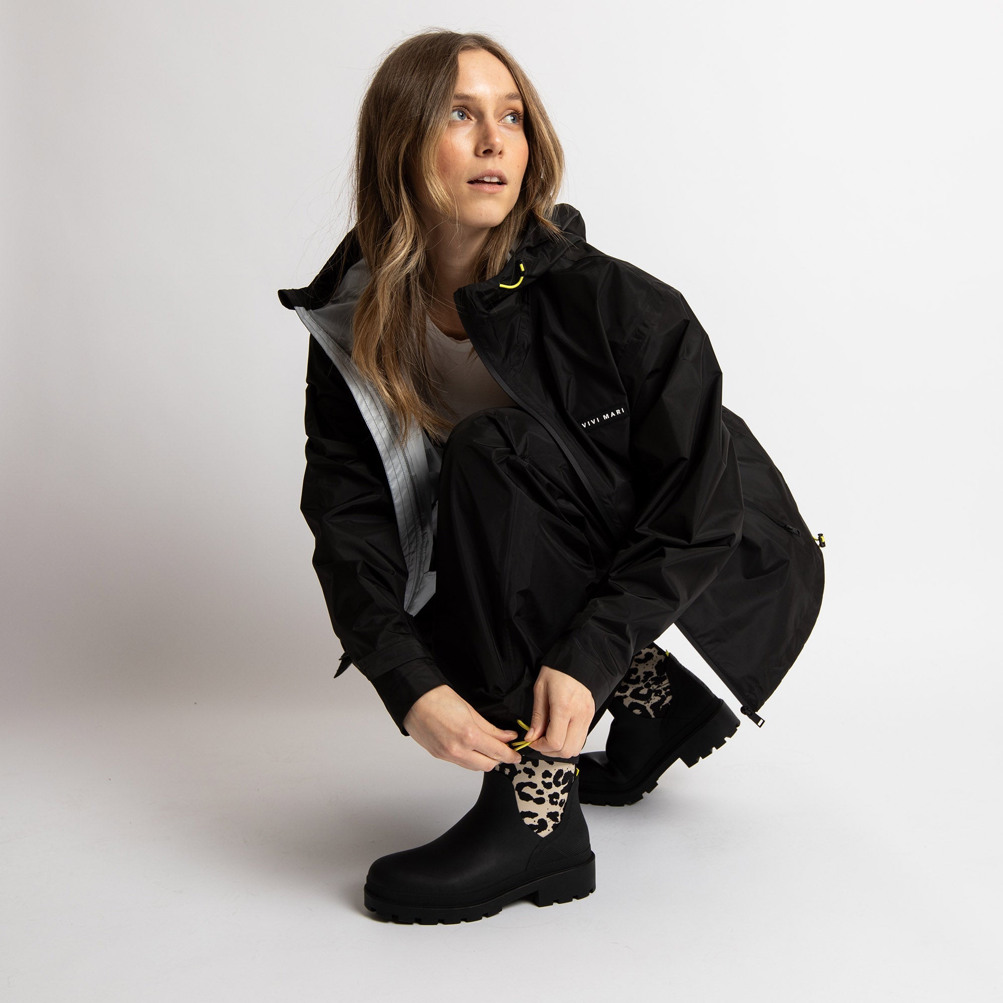 Botas de lluvia cortas negro/leopardo negro-arena