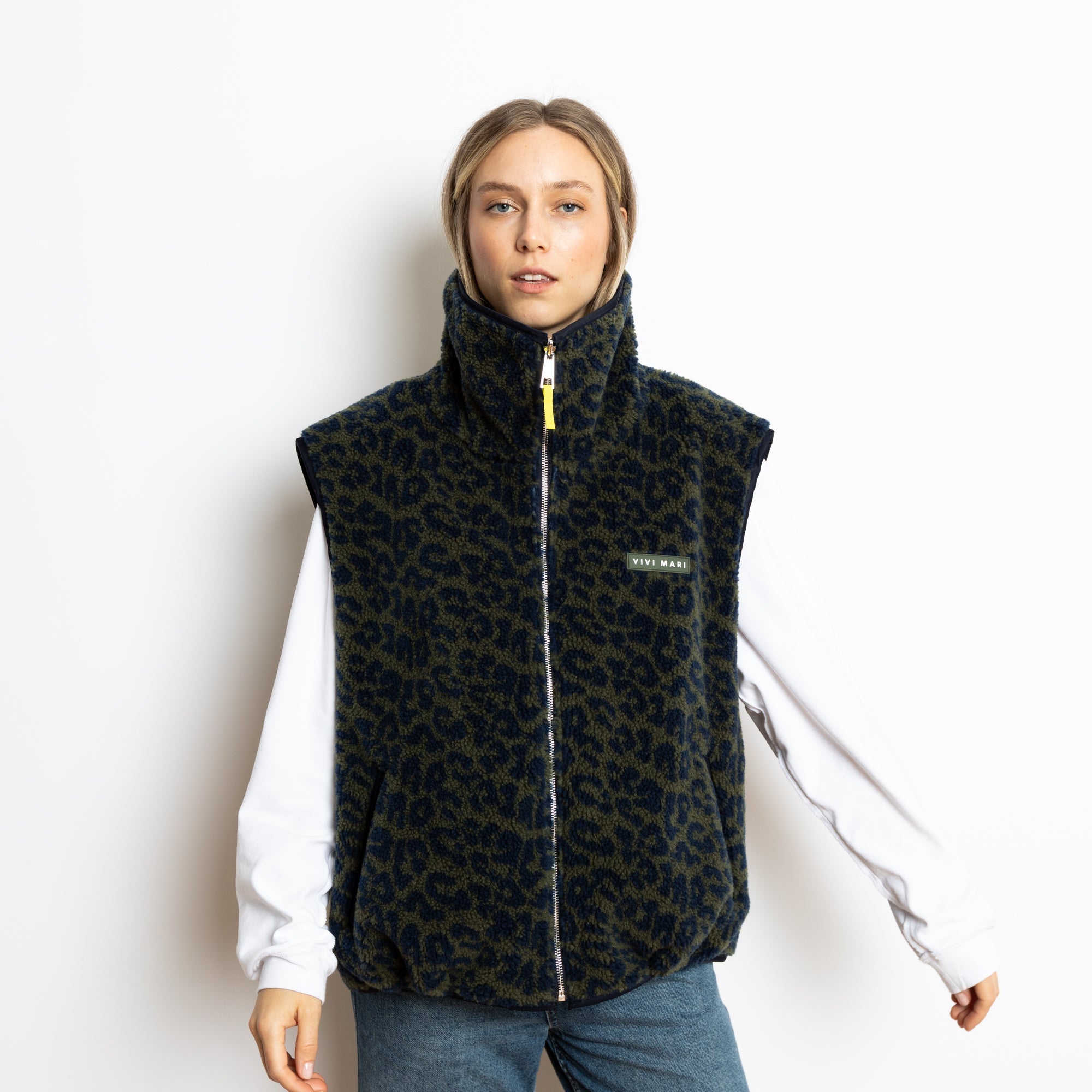 Chaleco holgado reversible - azul marino/leopardo azul marino-oliva