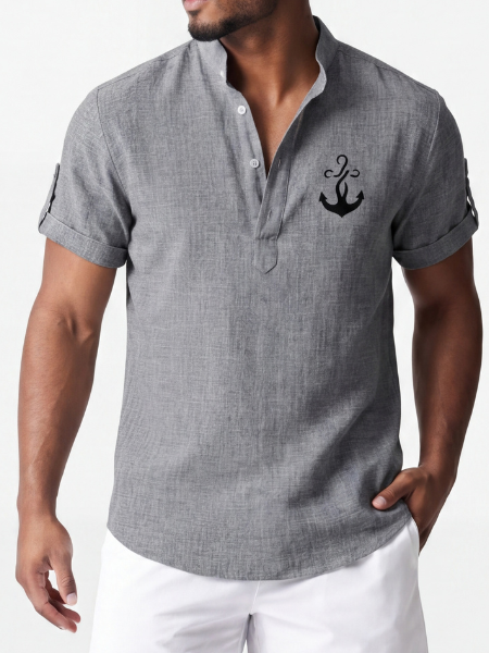 Alejandro™ | Camisa elegante de manga corta con cuello alto