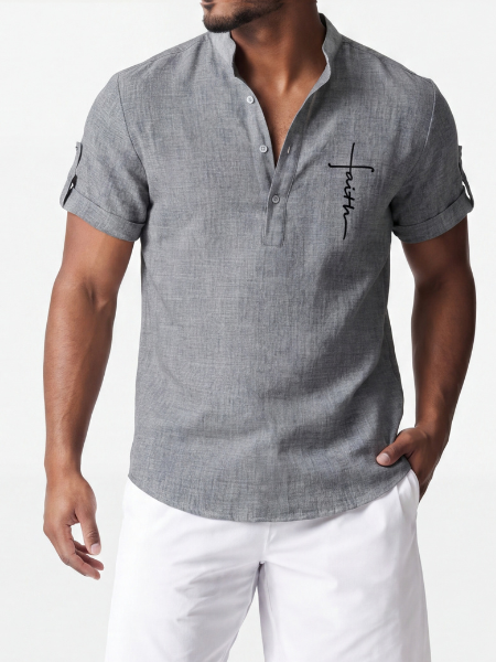 Alejandro™ | Camisa elegante de manga corta con cuello alto